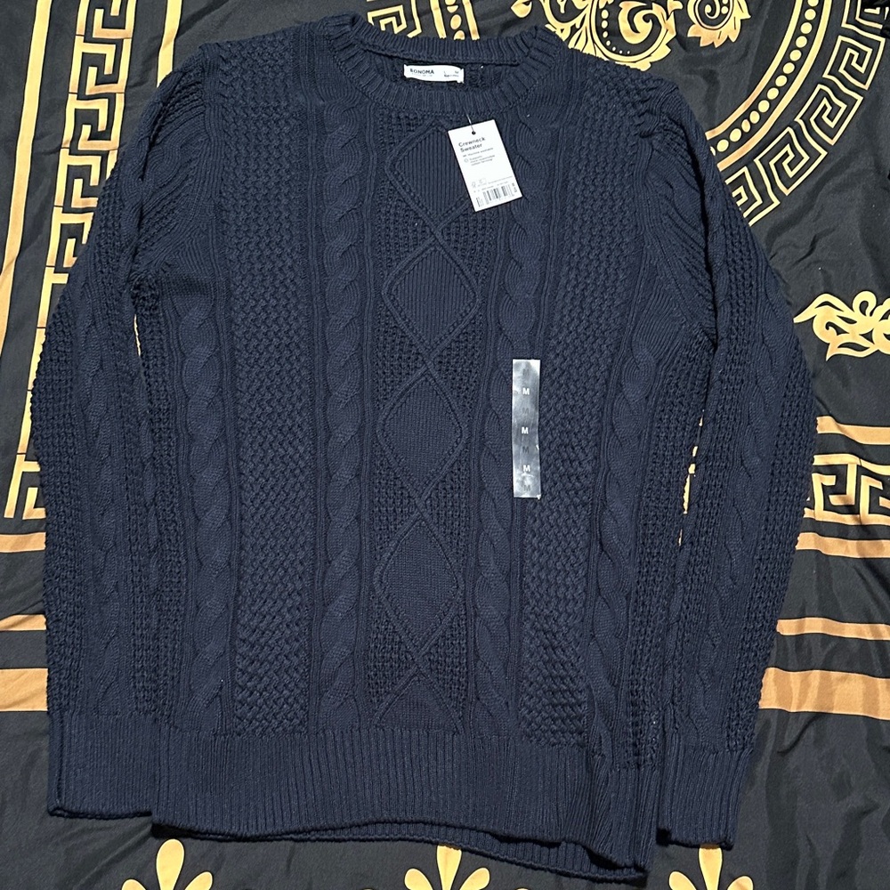 Sonoma Navy Cable Knit Crewneck Sweater